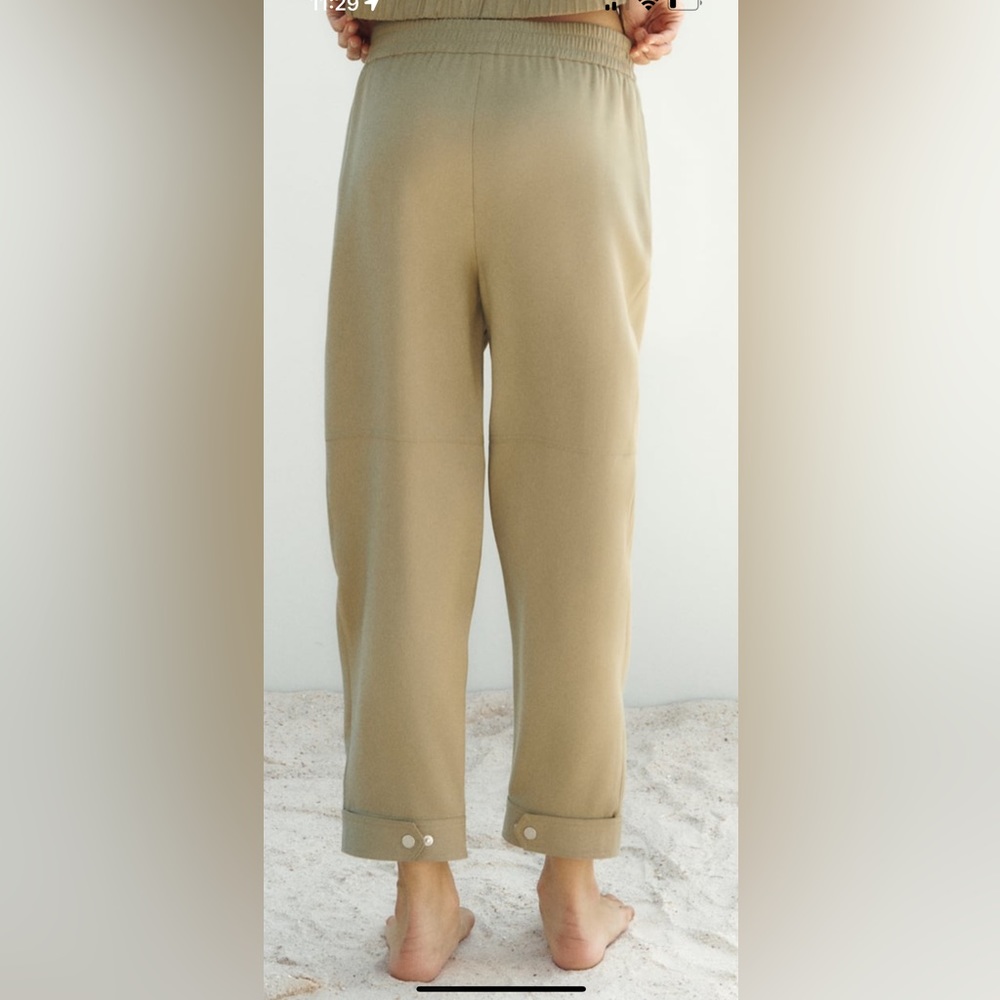 Zara Relaxed Fit Adjustable Hem Pants High Waist Elastic Slip on